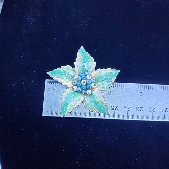 Vintage Liz Claiborne Flower Brooch Pin Enamel Beaded Green - Picture 7 of 7